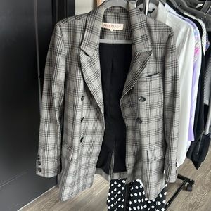 Free People Ashby Plaid Blazer Size S Excellent Cond. Oversized Fit Black Combo